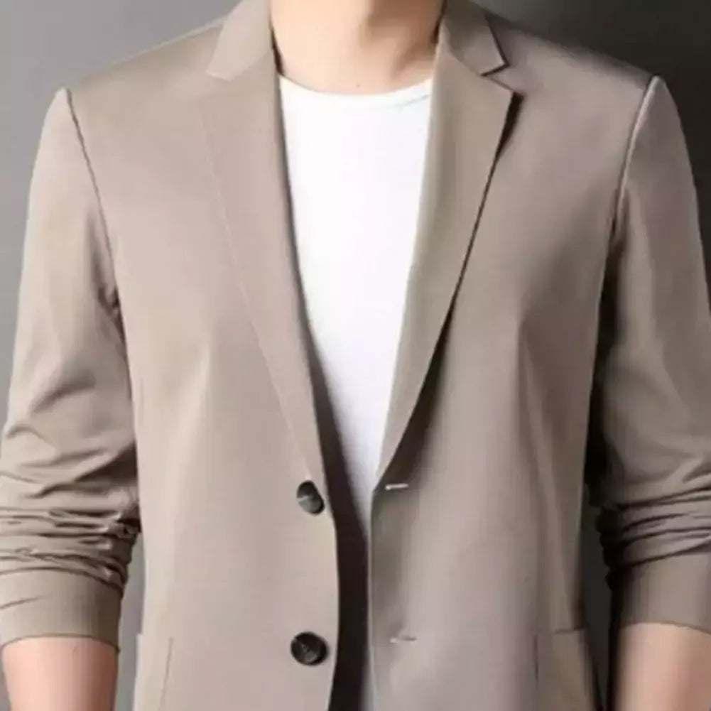 Blazers de negócios monocromáticos masculinos, blazers slim fit, botões duplos, lapela, mangas 3/4, terno de deslocamento, casaco do noivo