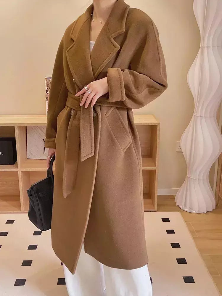 Casaco de Cashmere Camel Classic, casaco de lã de comprimento médio, novo, 101801, outono e inverno