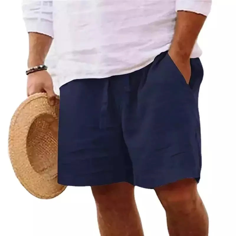 Novo algodão dos homens cor sólida curto leve calças de ginásio linho praia shorts masculino jogging esporte grande curto homme