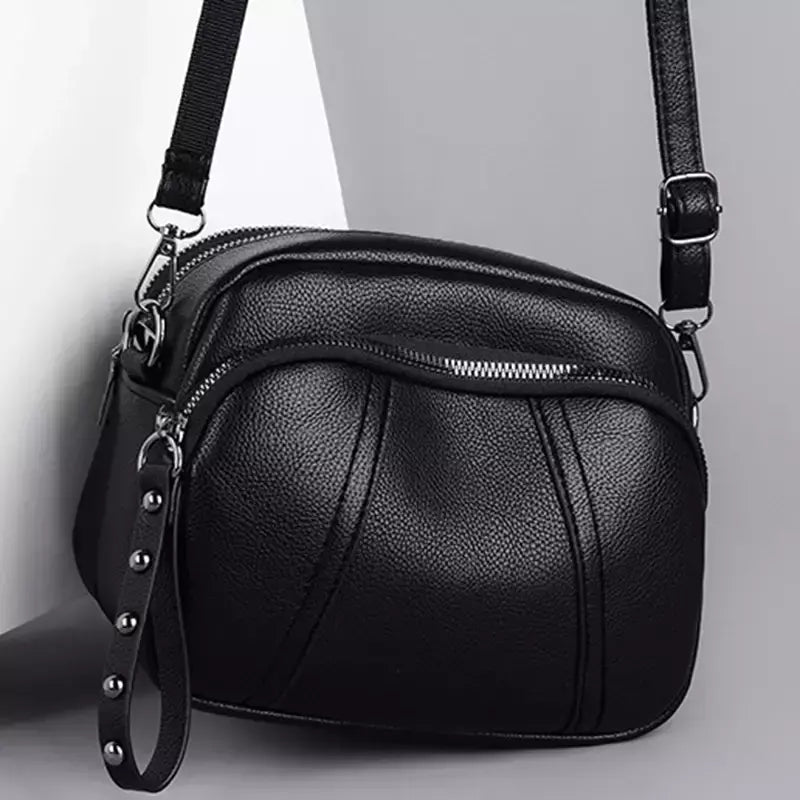 Cor sólida elegante rebite zíper bolsa de telefone móvel feminino simples cou