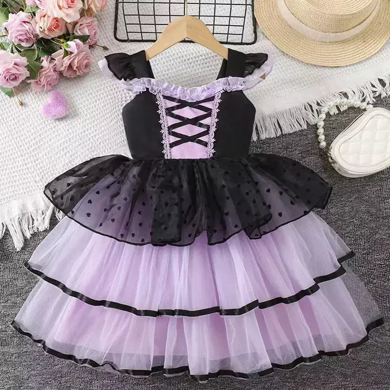 Vestido de menina de halloween vampiro vestido fofo para meninas crianças vestido de princesa roxo roupas legais lolita fantasia de festa de carnaval