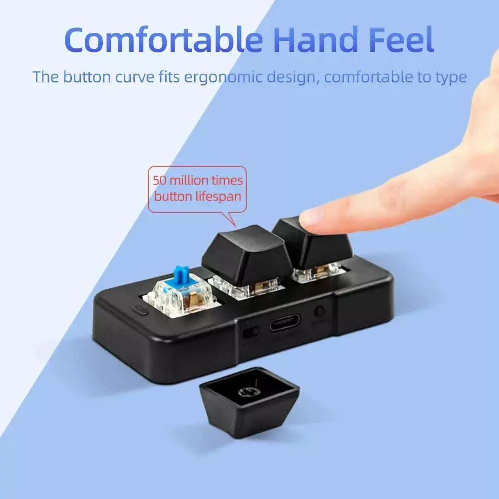 MK321BT Mini teclado personalizado de 3 teclas com interruptor azul mecânico USB + BT teclado de modo duplo para jogos de escritório teclado multimídia
