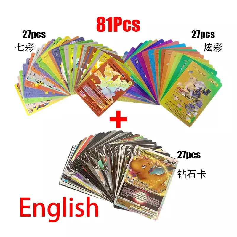 Pokemon arco-íris cartões ouro prata vmax gx cartão coleção batalha trainer cartão espanhol inglês francês criança brinquedos presentes de natal