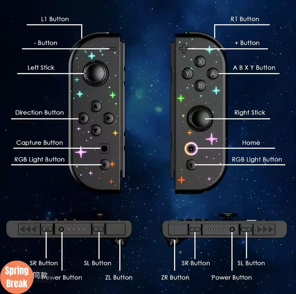 Novidade Modelo exclusivo em 2025. RGB LED 5.2 Bluetooth Joy-Con, adequado para consoles de jogos Nintendo Switch/Lite/Oled.