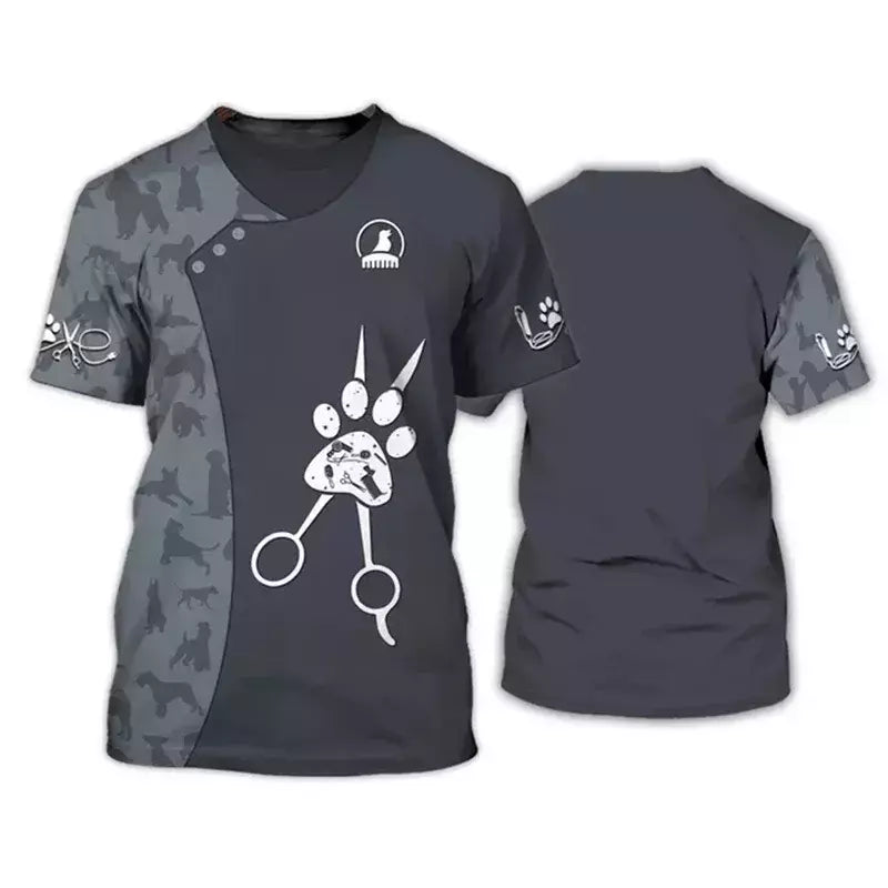Dog Groomer's T-shirts para homens e mulheres, Pet Grooming Uniformes, Tops roupas, canino, veterinário, cabeleireiros, trabalho canino, 2024