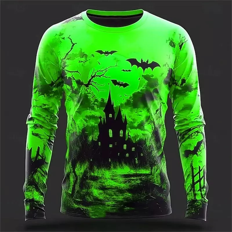 Novo estilo esqueleto masculino casual em torno do pescoço manga longa outono inverno em torno do pescoço pulôver manga longa moda streetwear
