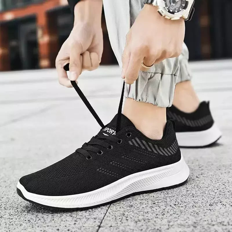 Tênis de caminhada antiderrapante e respirável masculino, sapato casual ao ar livre, confortável e elegante, tênis de corrida com renda, 2024