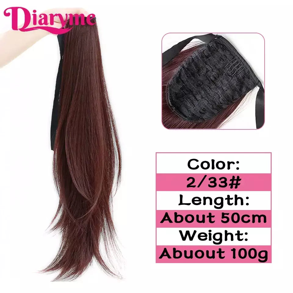 Extensões sintéticas longas do cabelo do rabo de cavalo para mulheres, preto, marrom, reistan do calor, rabo de pônei, cabelo falso, grampo no hairpiece