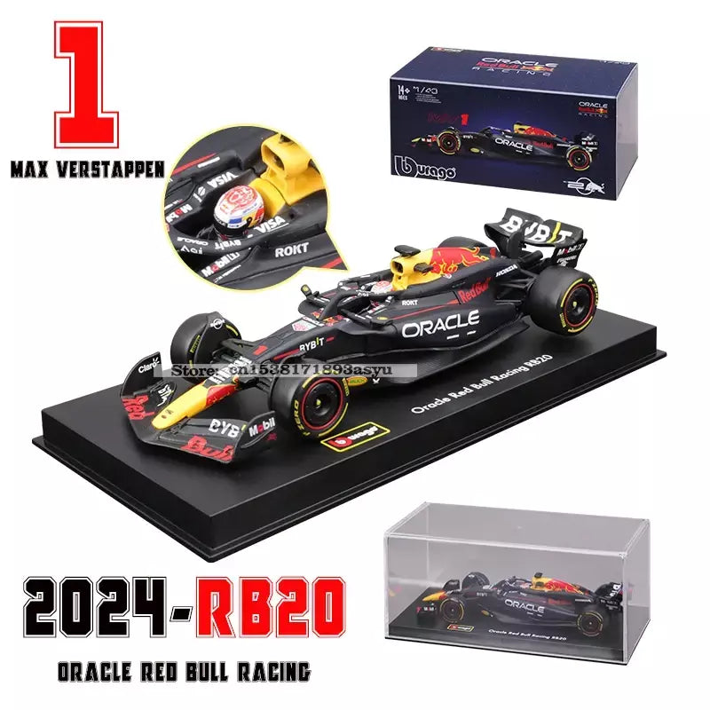 Bburago 1:43 2024 RB20 F1 Red Bull Racing TAG Heuer 2023 RB19 Miami # 1 Verstappen # 11 Brinquedo modelo fundido para carro em liga Perez