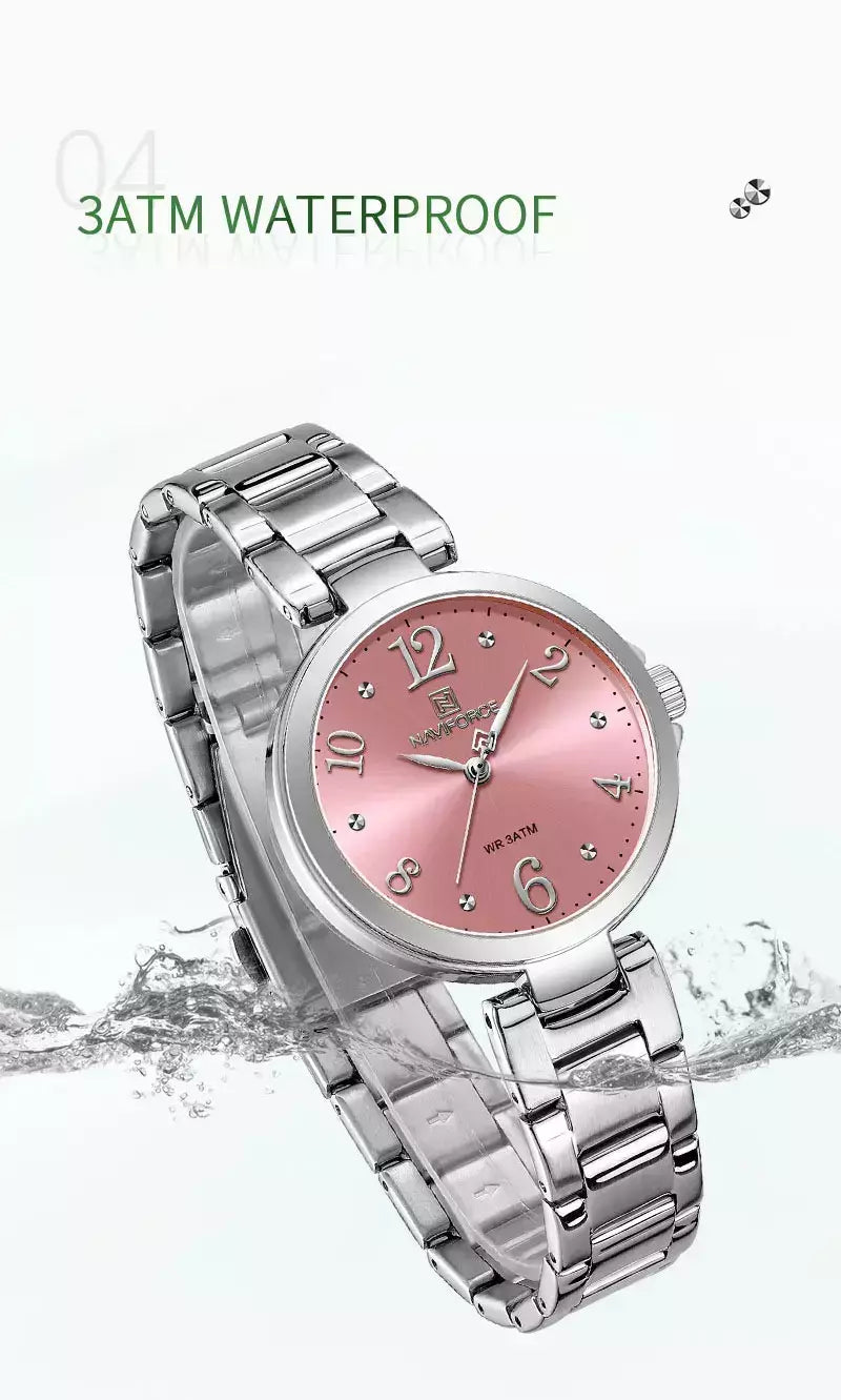 Naviforce relógio de pulso feminino, pulseira de aço inoxidável, impermeável, quartzo, romântico, marca superior, 2023