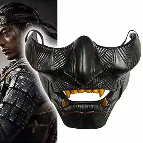 Fantasma de tsushima máscara jin sakai cosplay meia face samurai guerreiro rosto prop halloween hannya máscara decoração festa prop resina