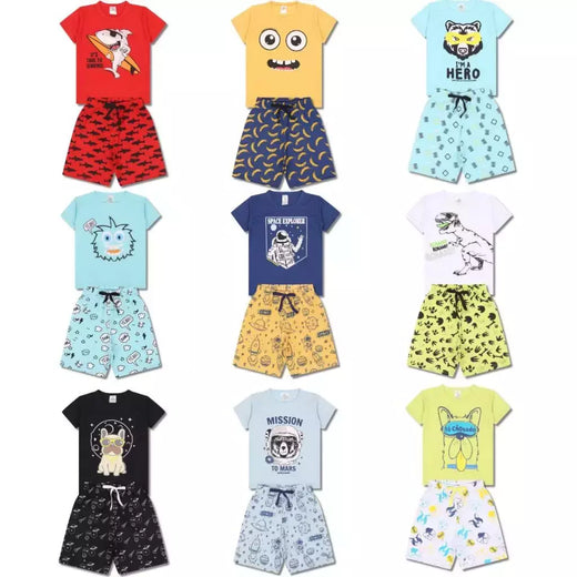 Kit Sortido 4 Peças Pijama Infantil Menino Manga Curta Atacado 1 Ao 10 - 2 Conjuntos Pijamas Infantil para Meninos