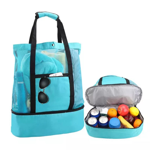 Grande bolsa de malha transparente de camada dupla para mulheres, alta capacidade, preservação de calor, piquenique, praia, bolsa, escritório, almoço, lanches, bolsa