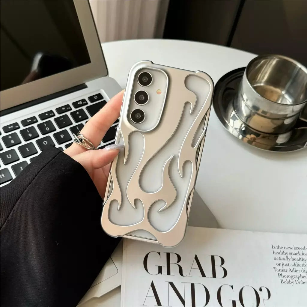 Novo padrão de chama 3d caso para samsung galaxy s25 s24 s22 s23 ultra plus a16 a06 a55 moda oco fino à prova de choque capa macia