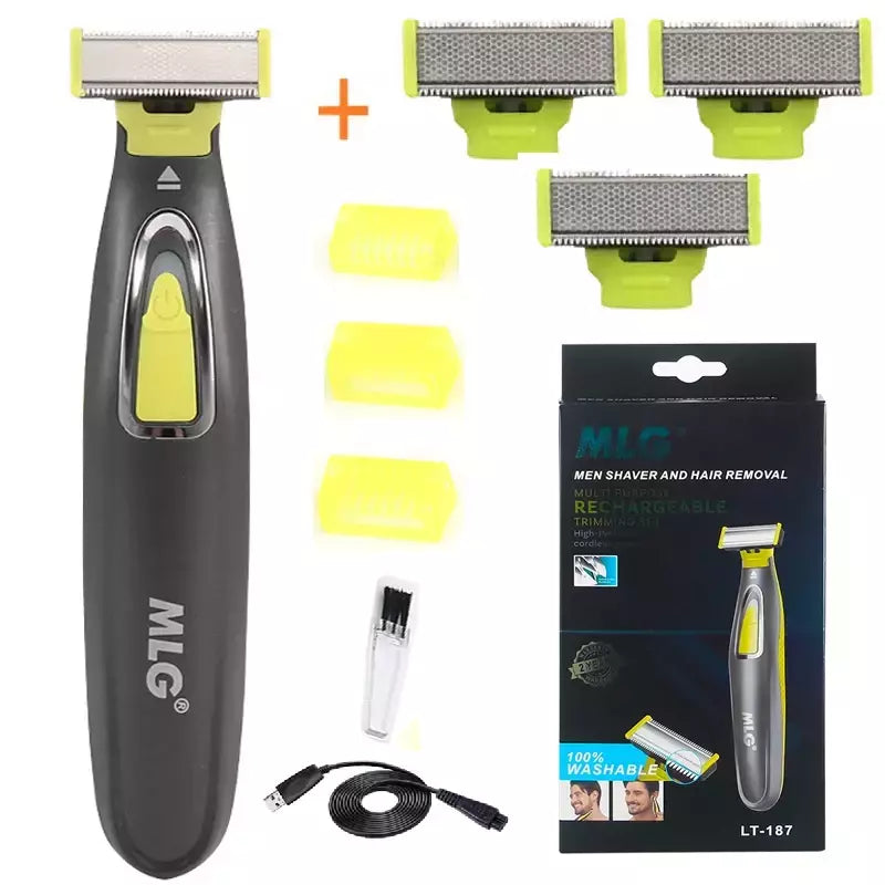 Barbeador elétrico para homens, aparador de barba lavável, lâmina de barbear úmida e seca, máquina de barbear, recarregável
