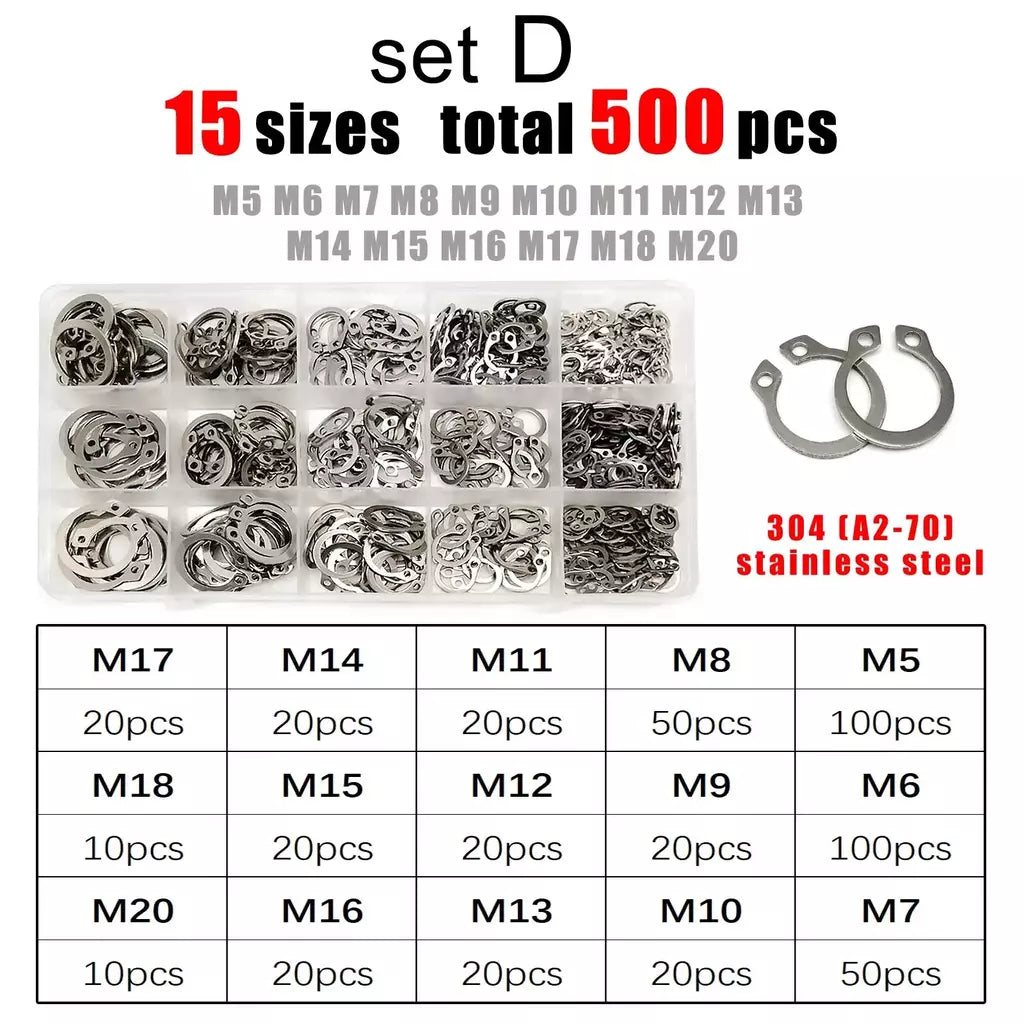 1 conjunto mix m5 para m20 sortimento kit eixo rolamento clipe de retenção anel snap c tipo anel externo aço inoxidável preto 65mn