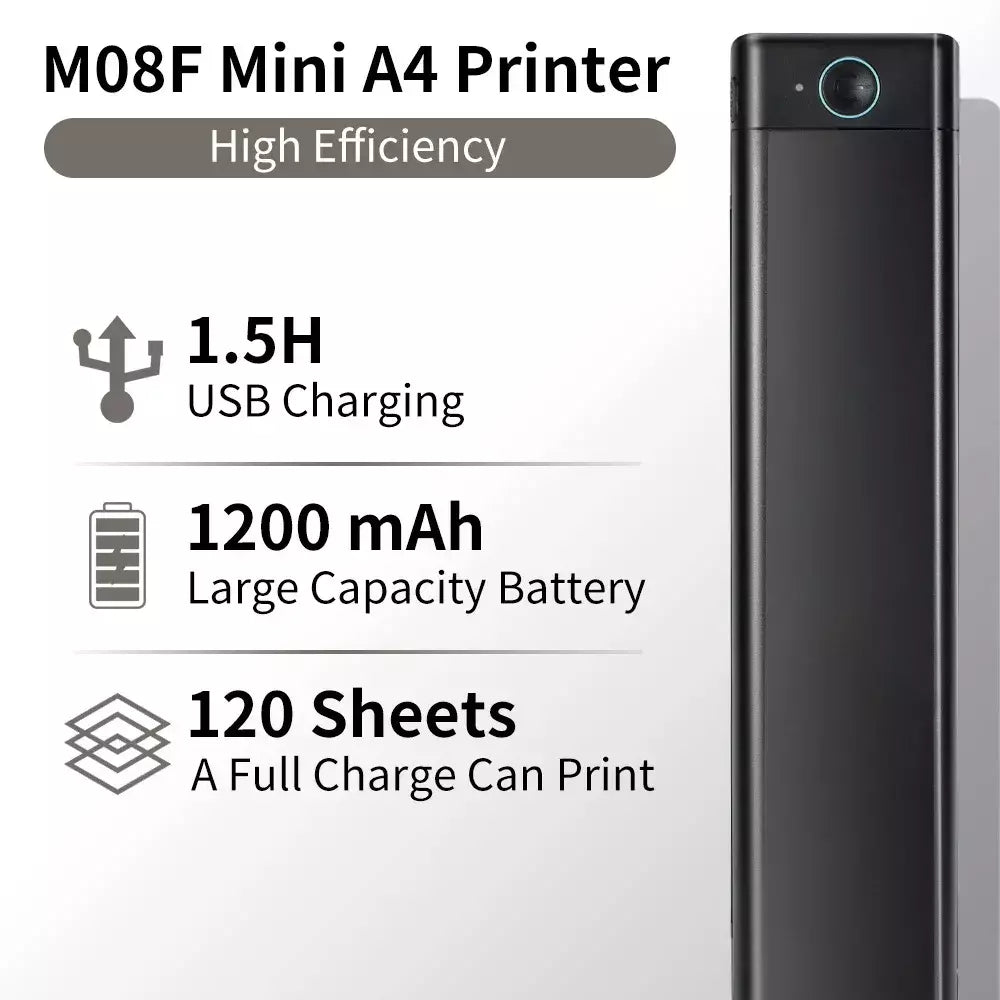 Phomemo-Impressora Térmica Portátil De Papel, Impressoras De Viagem Móveis Sem Fio Para Carro E Escritório, M08F, A4, Suporta 8.26 "x 11.69";;VERDADEIRO;;"M08F Black Green