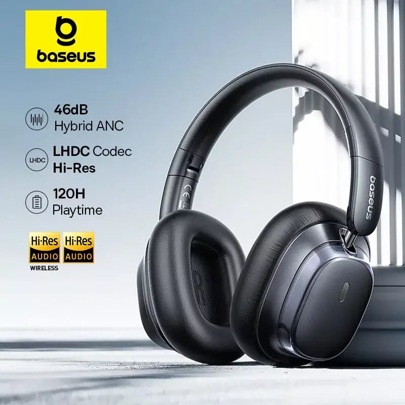 Baseus bowie h1s fones de ouvido sem fio bluetooth 5.4 cancelamento de ruído 46db sobre a orelha fone de ouvido de áudio espacial de alta resolução 120h tempo