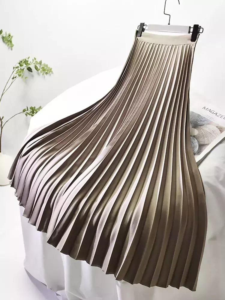 Marca designer feminino primavera outono elegante chique sólido saia plissada cintura alta moda de luxo com elástico feminino C-035