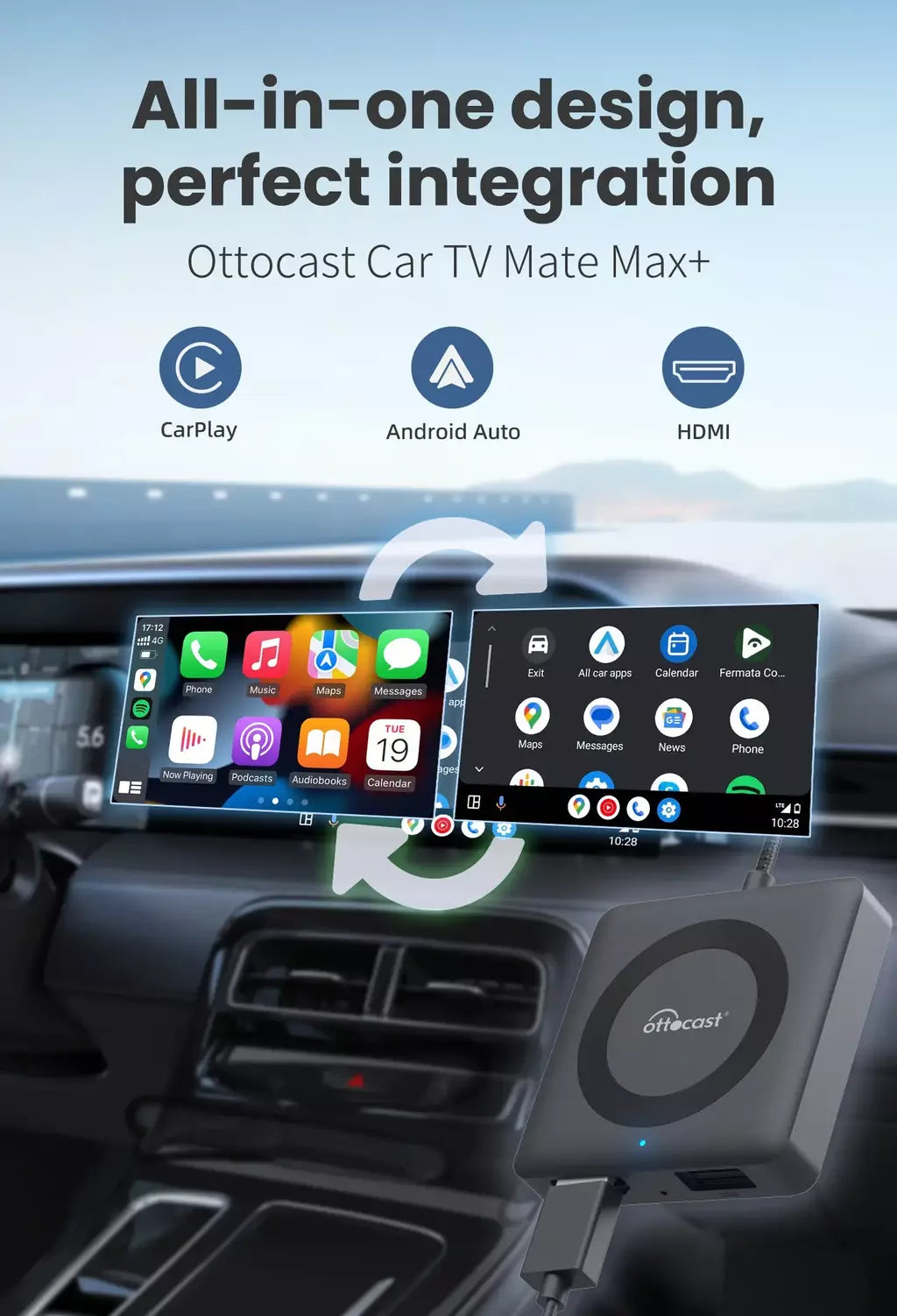 Otocast carro tv mate com fio para adaptador carplay sem fio android auto hdmi multimídia conversor de vídeo para tv varas caixa de jogo telefone