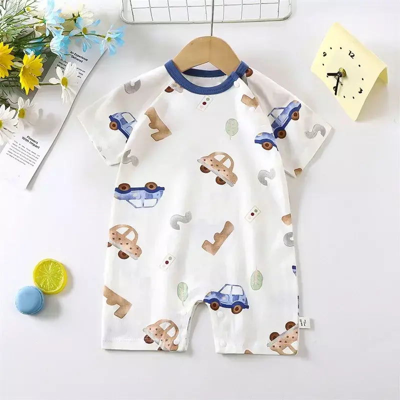 Bonito dos desenhos animados do bebê macacão verão de manga curta algodão fino recém-nascido roupas infantis bodysuit meninos meninas rastejando roupas macacão