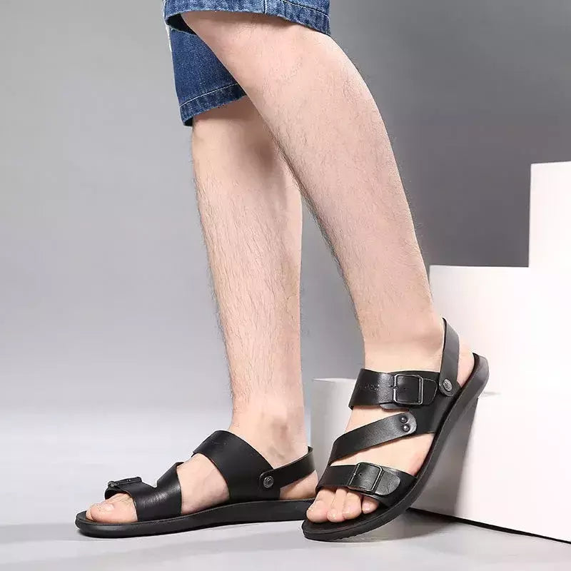 Moda Confortável Sandálias Masculinas Cor Sólida Open Toe Mens Sandálias De Couro 2023 Novos Chinelos De Praia para Calçado De Couro Masculino