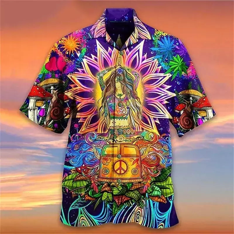 Camisa dos homens do vintage 3D Havaiano Casual Wear Férias de praia Soltas montagem Masculina Top 2023 Dos Desenhos Animados Padrão Manga Curta Ao Ar Livre