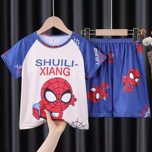 Conjunto de pijamas de manga curta infantil, roupa de menino, roupa de dormir infantil, verão