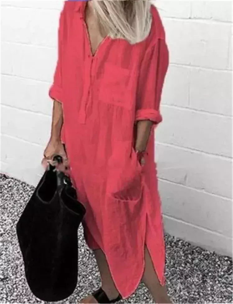 Vestido longo de linho de algodão feminino, branco, oversize, casual, simples, cor pura, divisão, praia, verão, elegante, S-4X