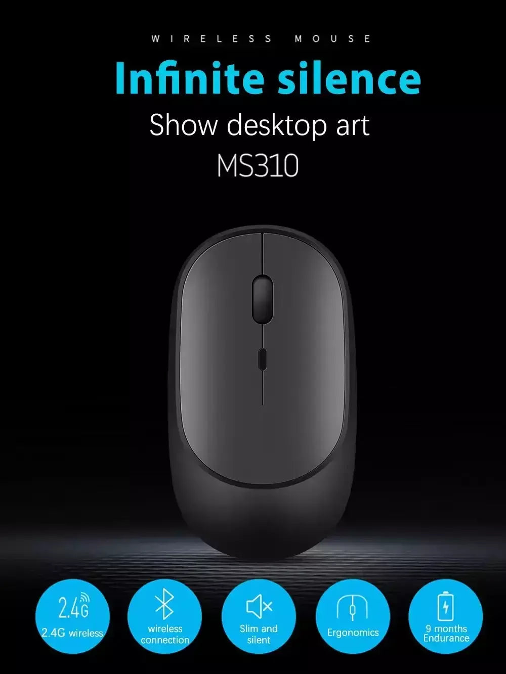 Mouse para jogos sem fio 2.4Gh, modos duplos, Bluetooth, consumo de energia ultrabaixo, compatível com PC, Mac, computadores, laptops, mudo