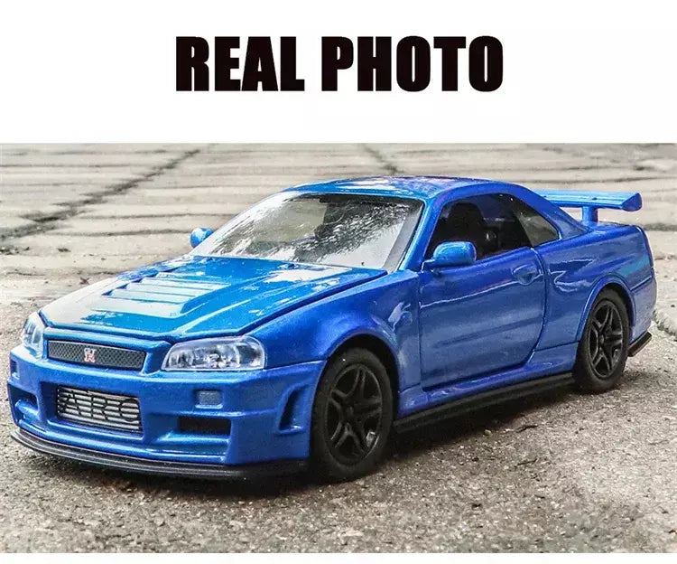 1:32 gtr r34 skyline simulação de liga rápida modelo de carro diecasts & veículos de brinquedo e carros furiosos decoração brinquedos para crianças menino