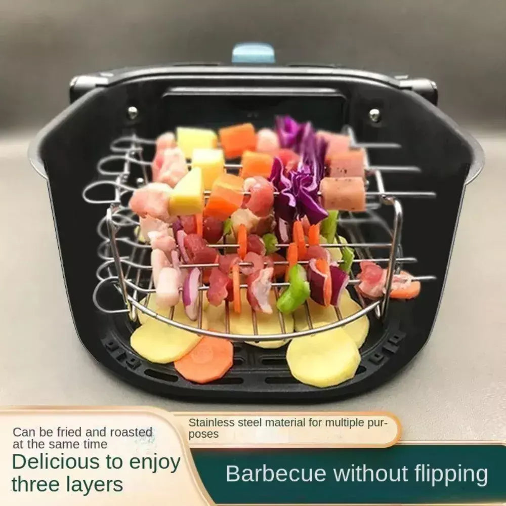 Suporte de churrasco de aço inoxidável de alta qualidade, rack de cozinha de três camadas, fritadeira de ar, conjunto de grelha ao ar livre, fritadeira elétrica de ar