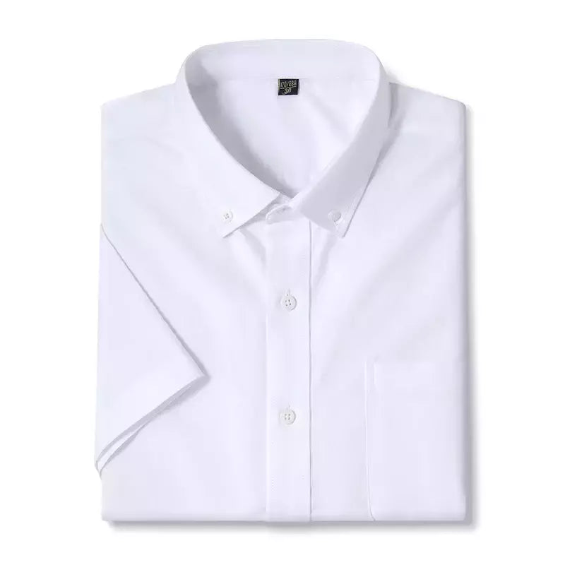 Camisas de manga curta masculina, camisas finas masculinas, blusa social e empresarial, camisa Oxford monocromática de alta qualidade, 100% algodão, verão
