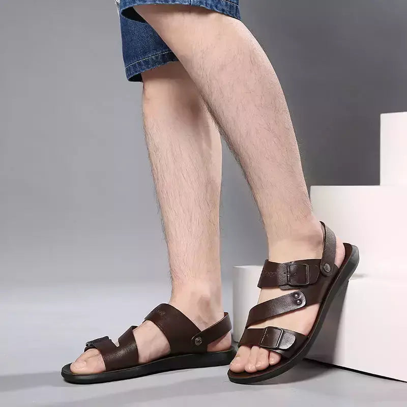 Moda Confortável Sandálias Masculinas Cor Sólida Open Toe Mens Sandálias De Couro 2023 Novos Chinelos De Praia para Calçado De Couro Masculino