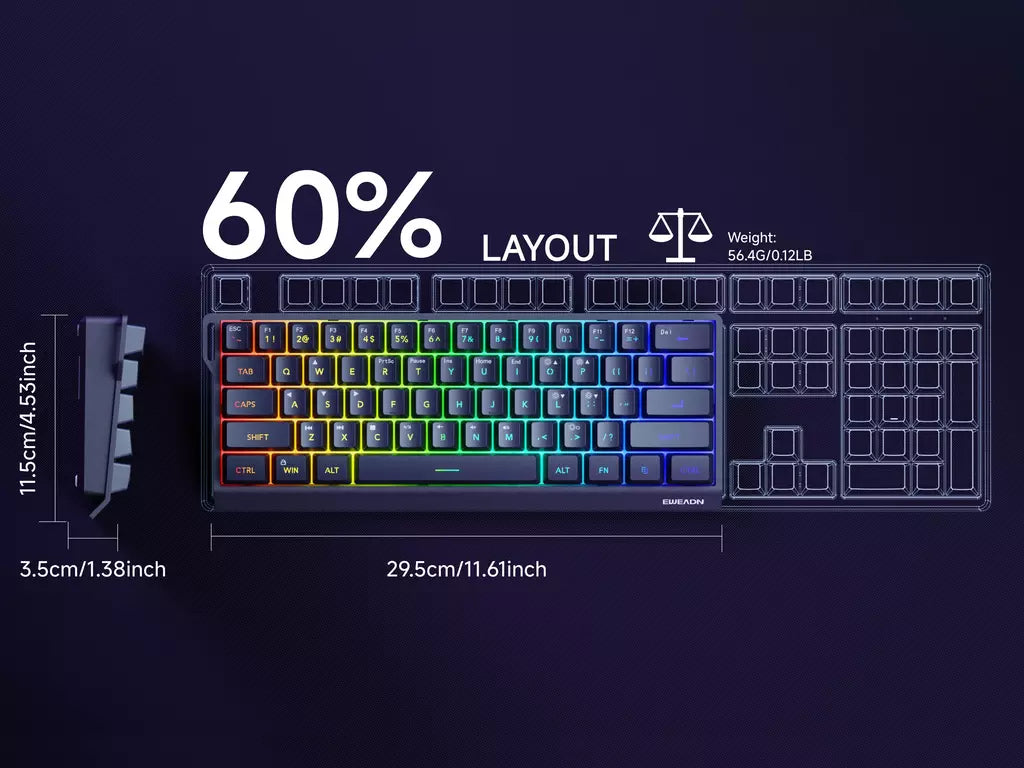 EWEADN F61 Teclado com fio 61 teclas RGB Pequeno e portátil computador para jogos de escritório Teclado de escritório silencioso Conexão USB Três cores
