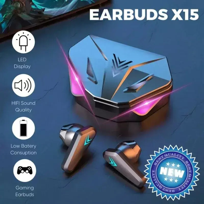 Fone de ouvido sem fio Bluetooth X15 TWS, 65ms Earbud de baixa latência, Gaming Headset, Gamer com microfone para Xiaomi e iPhone