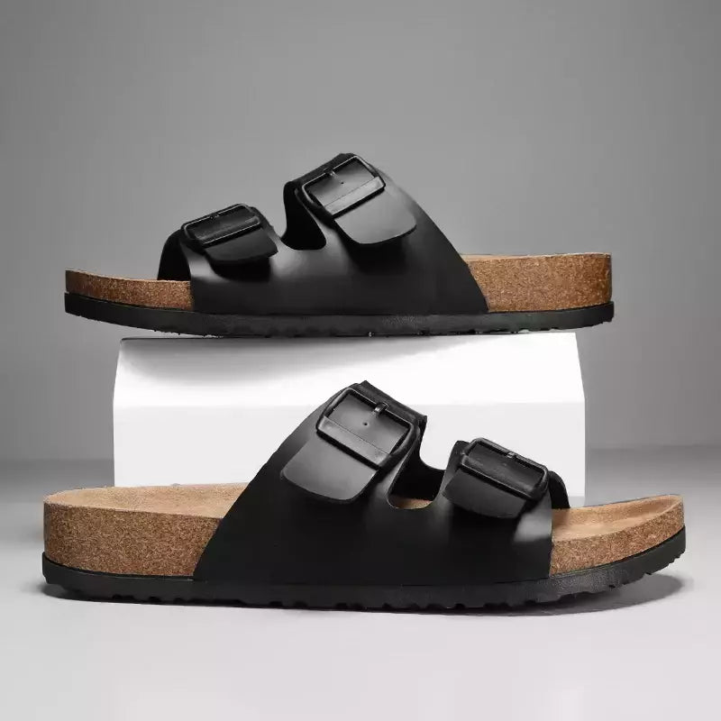 Chinelos de couro Herringbone para casais, chinelos retrô para homens e mulheres, sandálias de praia casuais, nova moda, verão 2024