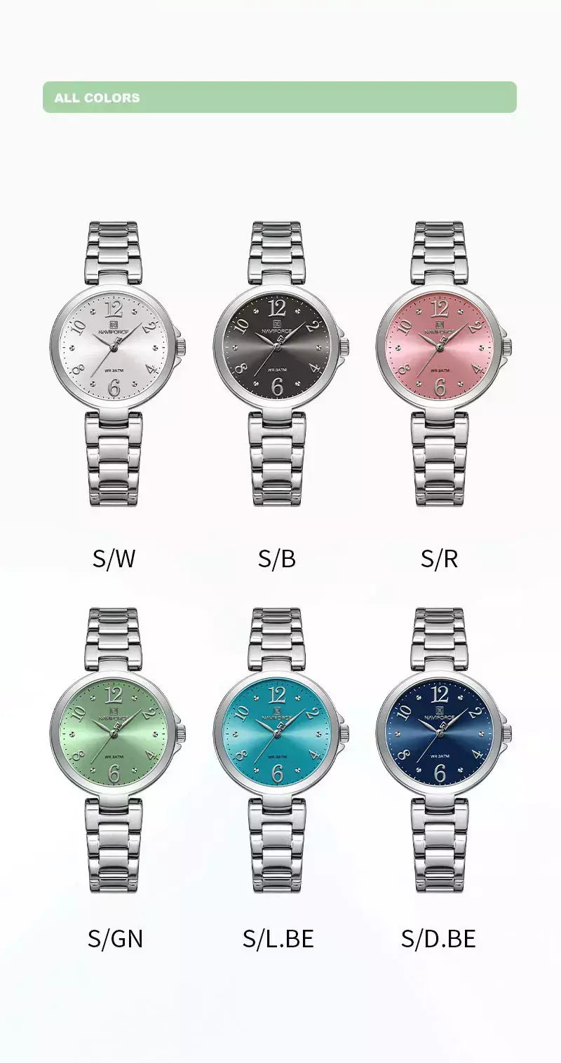 Naviforce relógio de pulso feminino, pulseira de aço inoxidável, impermeável, quartzo, romântico, marca superior, 2023