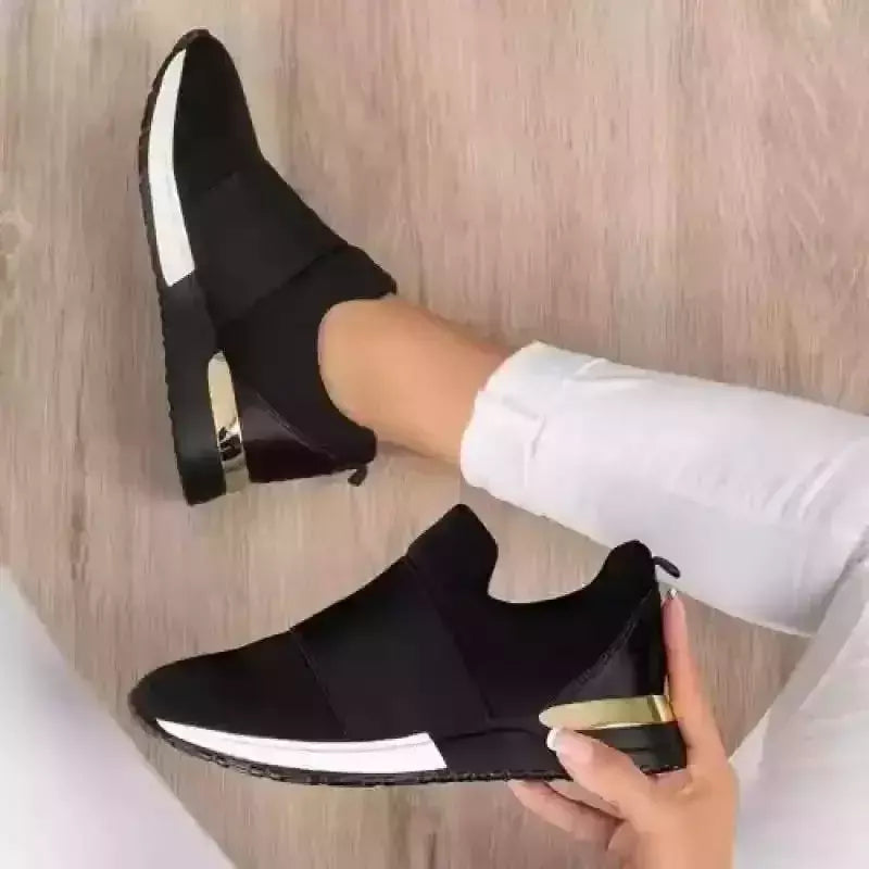 Sapatos femininos de envergadura vulcanizada, tênis de cor sólida para senhoras, calçados casuais de malha esportiva feminina, 2024