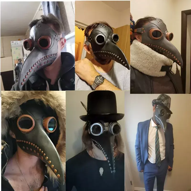 Halloween preto borracha praga médico máscara nariz longo pássaro beek steampunk gás látex máscara facial cosplay prop para crianças e adultos