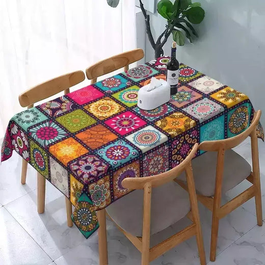 Toalha de mesa estilo boêmio, impermeável, quadrado, retângulo, toalhas de mesa mandala, toalha de mesa estilo étnico, decoração do festival