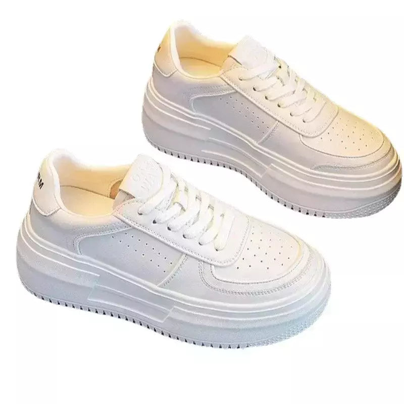 Tênis feminino vulcanizado em couro em U, sapatos casuais brancos, respirável, esporte, andar, correr, flats plataforma, novo, 2023
