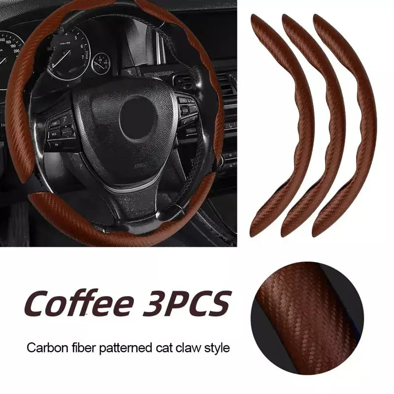 3 pçs de fibra de carbono universal volante do carro reforço capa antiderrapante acessórios de decoração interior automóvel para auto deco