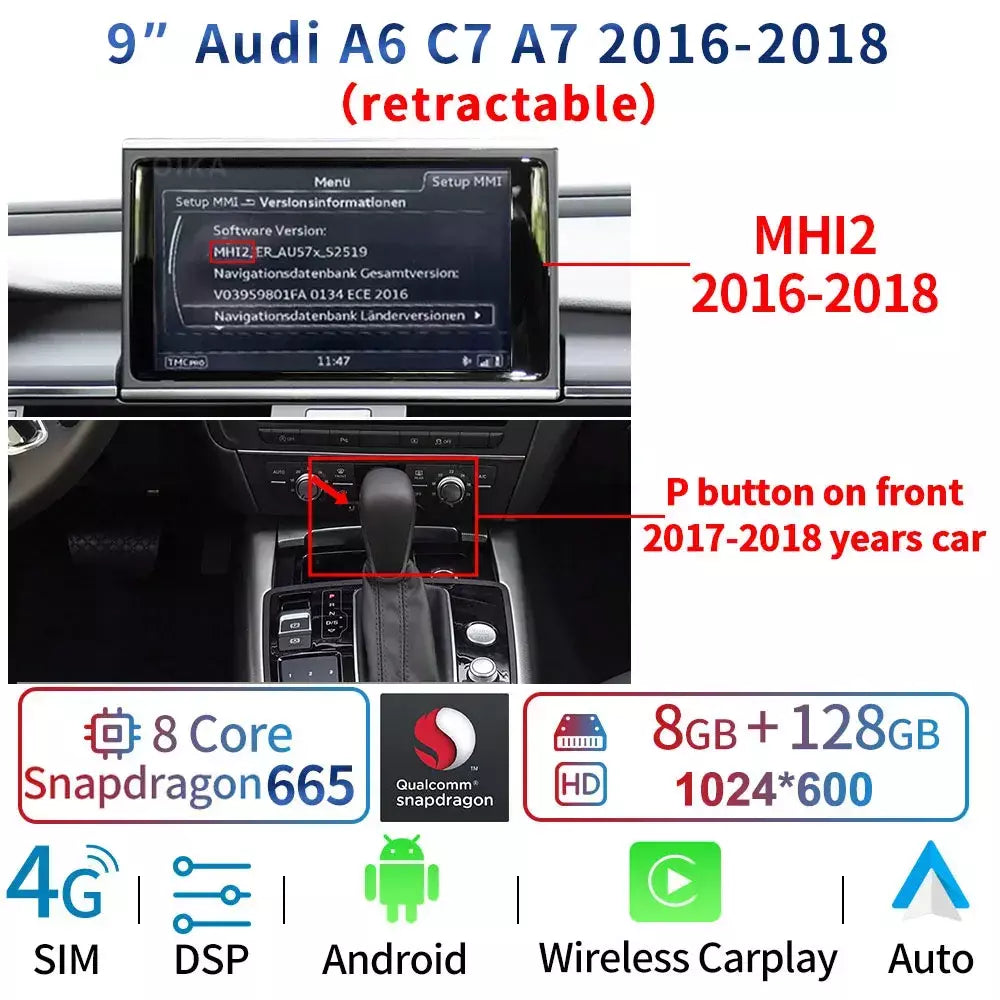 8 núcleos android 13 sistema multimídia estéreo do carro para audi a6 c7 a7 2012-2018 wifi 4g 8 + 128gb ram carplay ips tela de toque gps navi