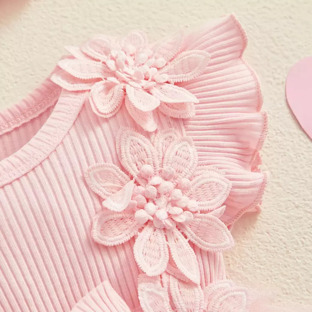 3d flor verão bebê meninas macacão princesa malha roupas recém-nascidos rendas retalhos plissado bodysuit vestido bandana crianças roupas