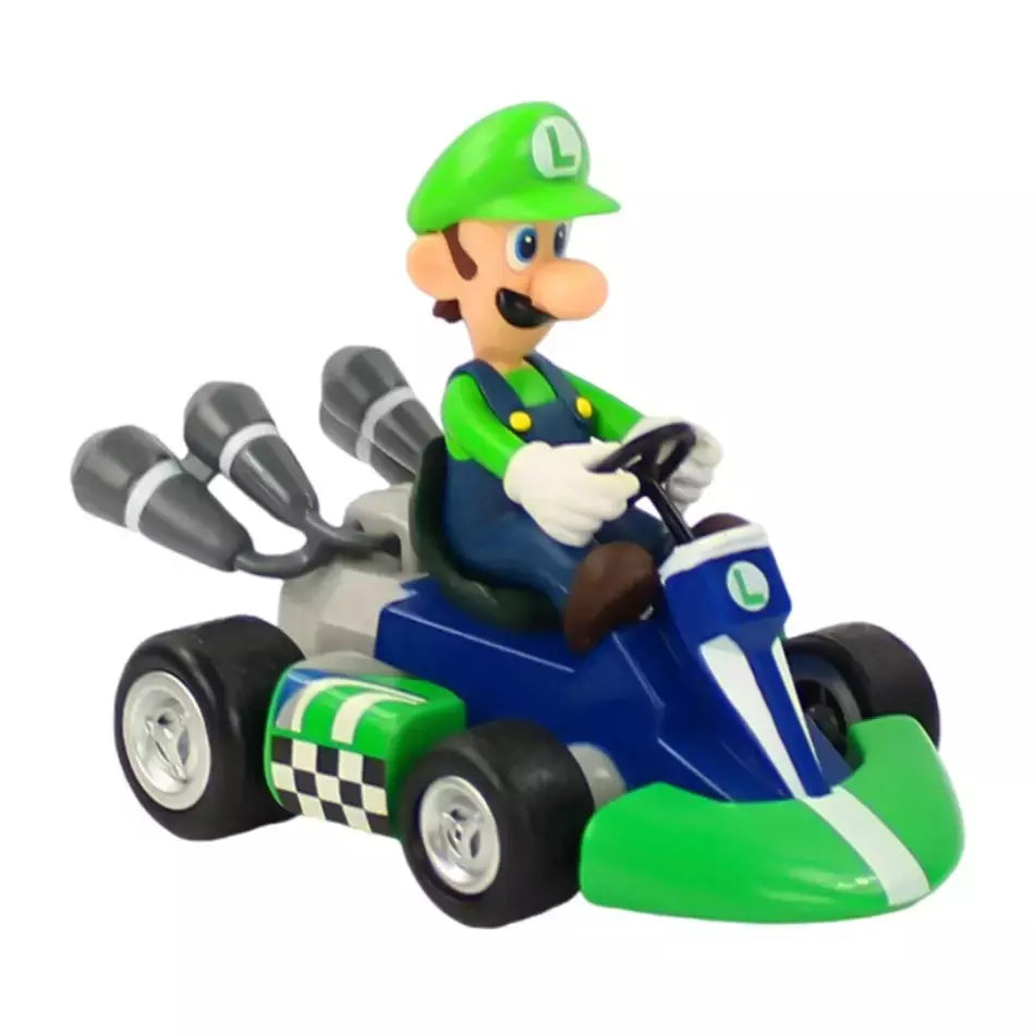 Super mario puxar para trás carro verde yoshi burro kong bowser luigi sapo princesa pêssego figura de ação juguetes anime jogo boneca