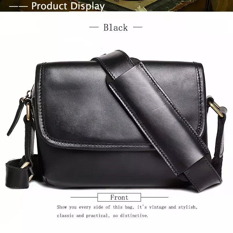 Bolsa de ombro retrô de couro genuíno masculina, grande capacidade, bolsa transversal diagonal, bolsa pequena para iPad, cavalo louco