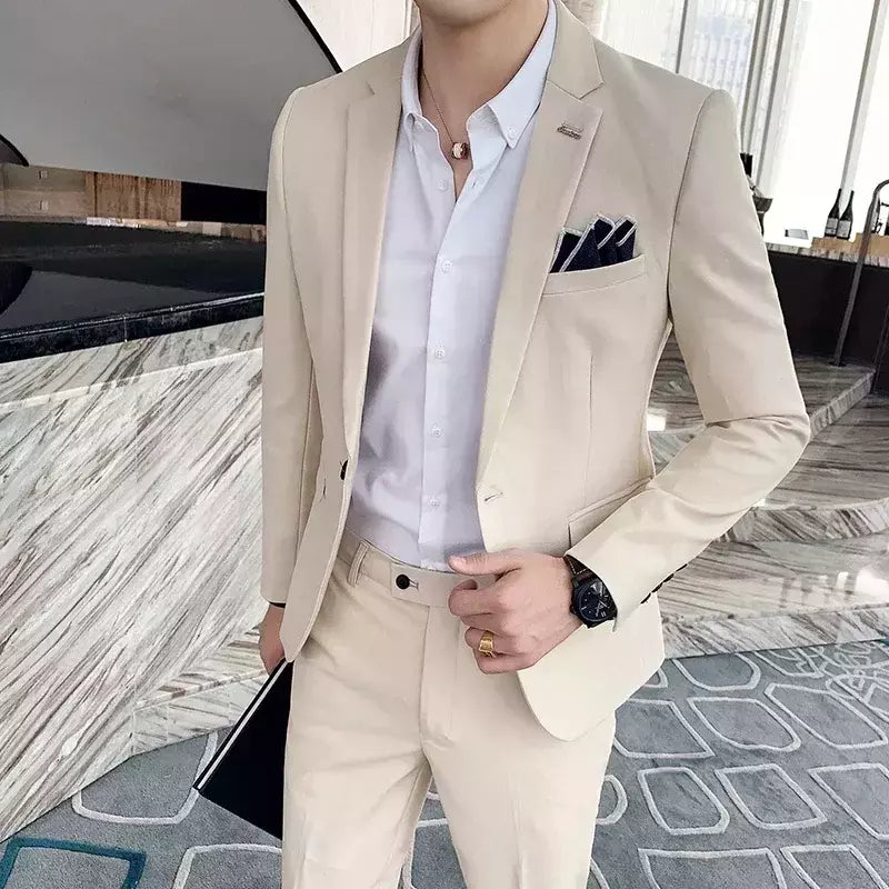 (Blazer + calças) high-end marca formal negócios xadrez terno dos homens noivo vestido de casamento cor sólida palco desempenho smoking S-7XL