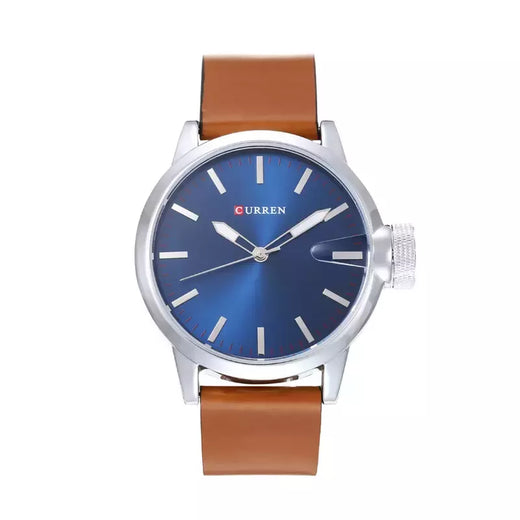 Curren-Relógio Quartz Masculino, Azul, Simples, Negócios, Marrom, Pulseira de Couro, Display Analógico, Relógios de Pulso Masculino, Presente Relógio, Moda, 8208
