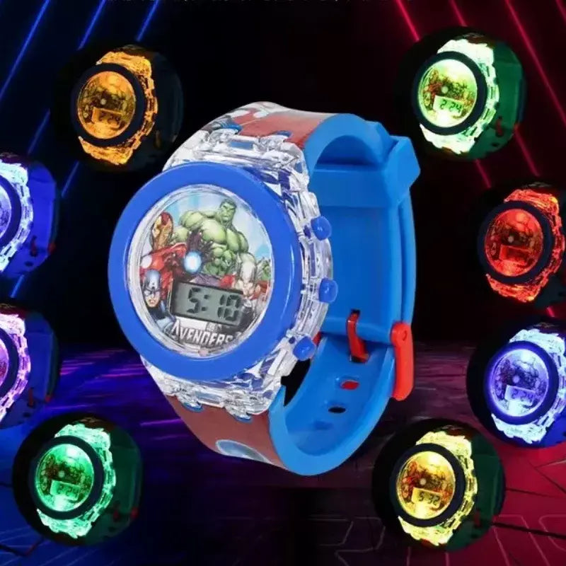 Anime flash luz spiderman crianças relógios para meninos dos desenhos animados tubarão mickey crianças relógio meninas estudante presentes 2026 novo miniso